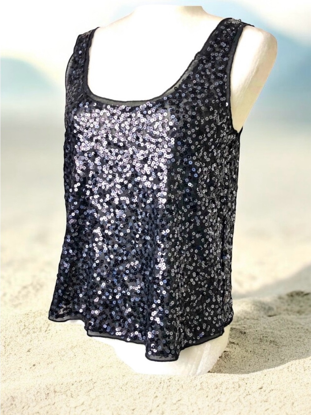 Express Sequin Tank Top Silver Black